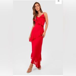 Red Ruffle Maxi Dress Brand: BooHoo Size: Small (US 4) New, Never worn